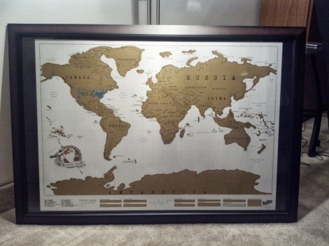 Scratch-off map with all my earthly travels.  Seems sad.